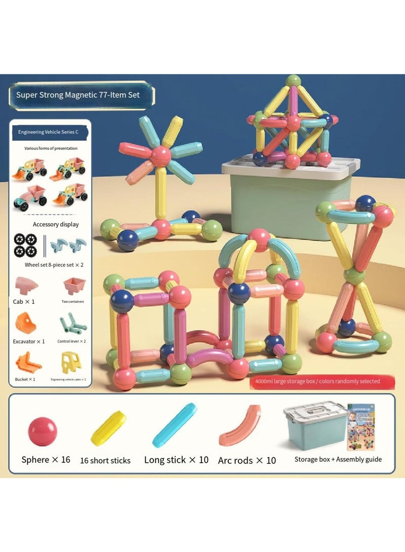 77-PIECE MAGNETIC BUILDING BLOCKS MAGNETIC INTERLOCKING TOY SET: SUITABLE FOR CHILDREN'S stem EDUCATION LEARNING TOYS - mASONTIRO-STYLE FUN INDOOR PRESCHOOL ACTIVITY GIFT, SUITABLE FOR CHILDREN OVER 3 YEARS OLD TO USE - Image 1